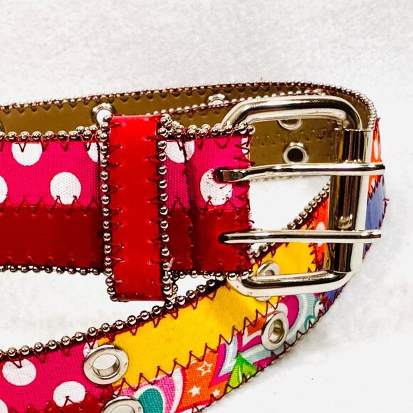 Patchwork Double Grommet Belt w/Silver Hardware & Trim - Size M - VGC - Picture 4 of 12